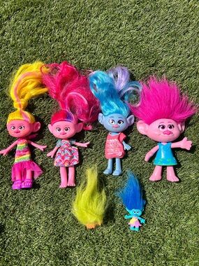 Trolls Doll Lot with Pink, Yellow, Blue & Purple Hair